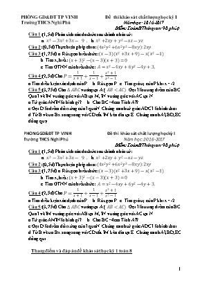 Đề kiểm tra học kì I môn Toán Lớp 8+9 - Năm học 2016-2017 - Trường THCS Nghi Phú (Có đáp án)